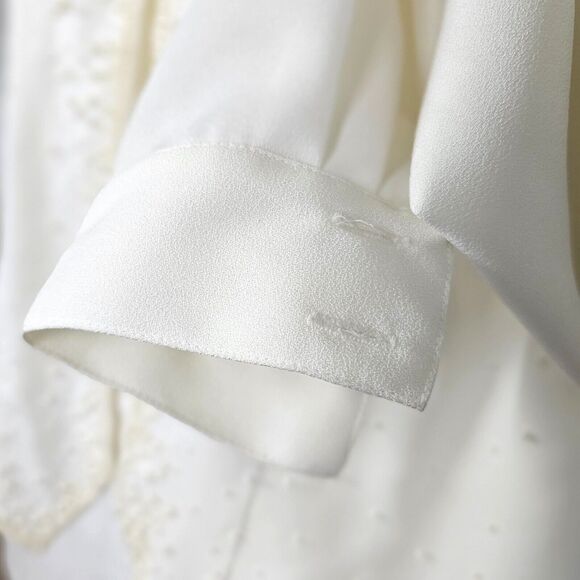 Vintage New York City Blouse Co. Women Ivory Pearl Embellished Blouse Size 14 - Picture 4 of 12